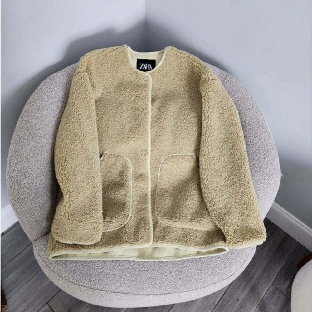 Zara Sage Popcorn Sherpa Jacket - Picture 3 of 4